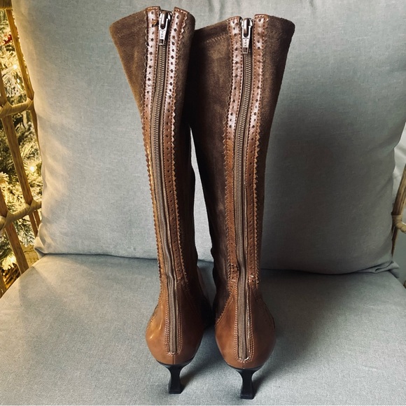 🤎 Vintage US 7.5 Franco Sarto Cognac Brown Suede & Leather Tall Boots - Picture 7 of 9
